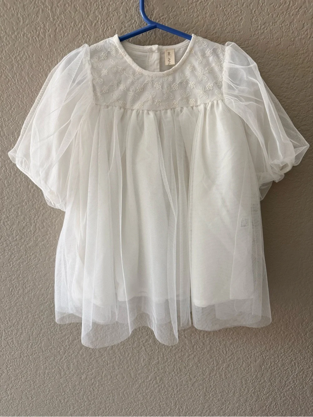 New! Girls White Tulle Party Top with Embroidered Yoke 18M-2T